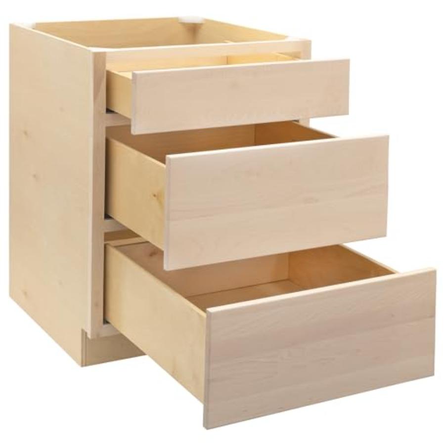Quicklock RTA Base Kitchen Cabinets Shaker Style Raw Maple 30 W x 34.5 H x 24 D 3 Drawer Pots and Pans Ready-to-Assemble Made i