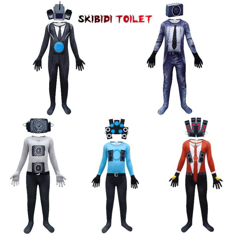 Toilet Skibidi Kids Tv Man Cosplay Jumpsuit Tight Halloween Party Game Role Play