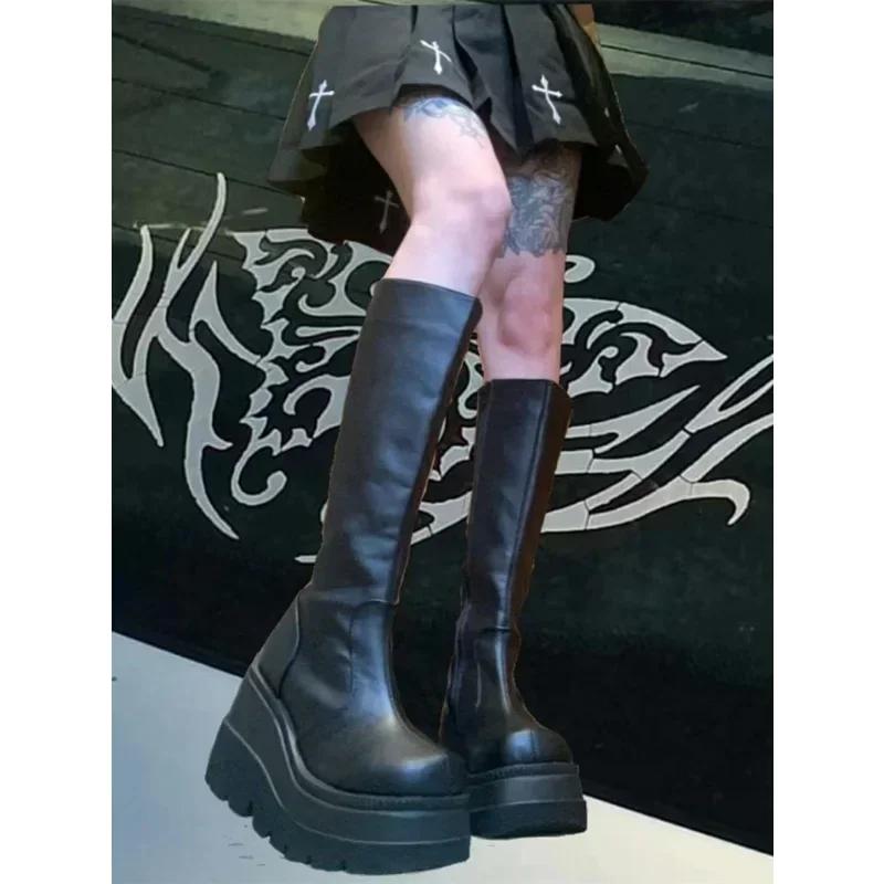 Mode 2024 Neue Mode Plateau Damen Kampf Winterabsätze Qualität Lang Oberschenkelhoch Reißverschluss Kniehoch Stiefel Botas Mujer Plateauschuhe