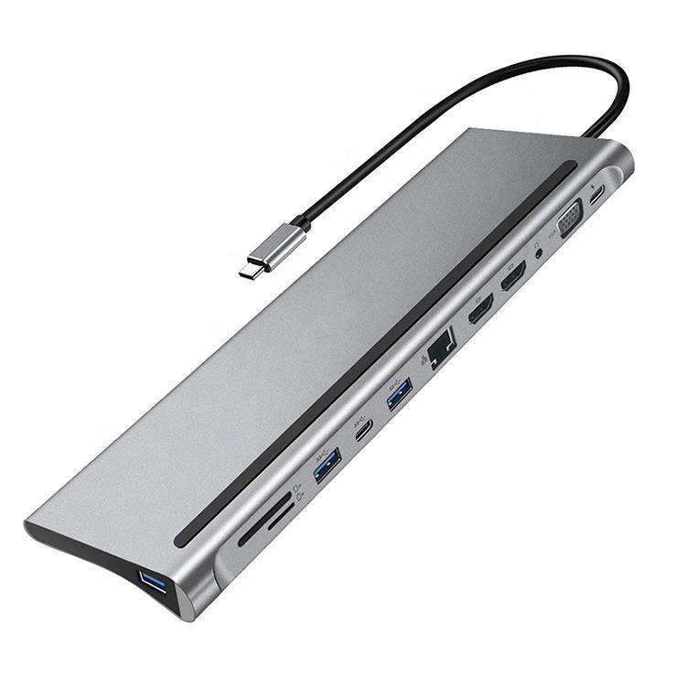 12 in 1 USB C HUB Docking Station Multi Port Monitor USB Type C to 4K HDTV VGA Adapter Type c Hub for Laptop USB HUB серый