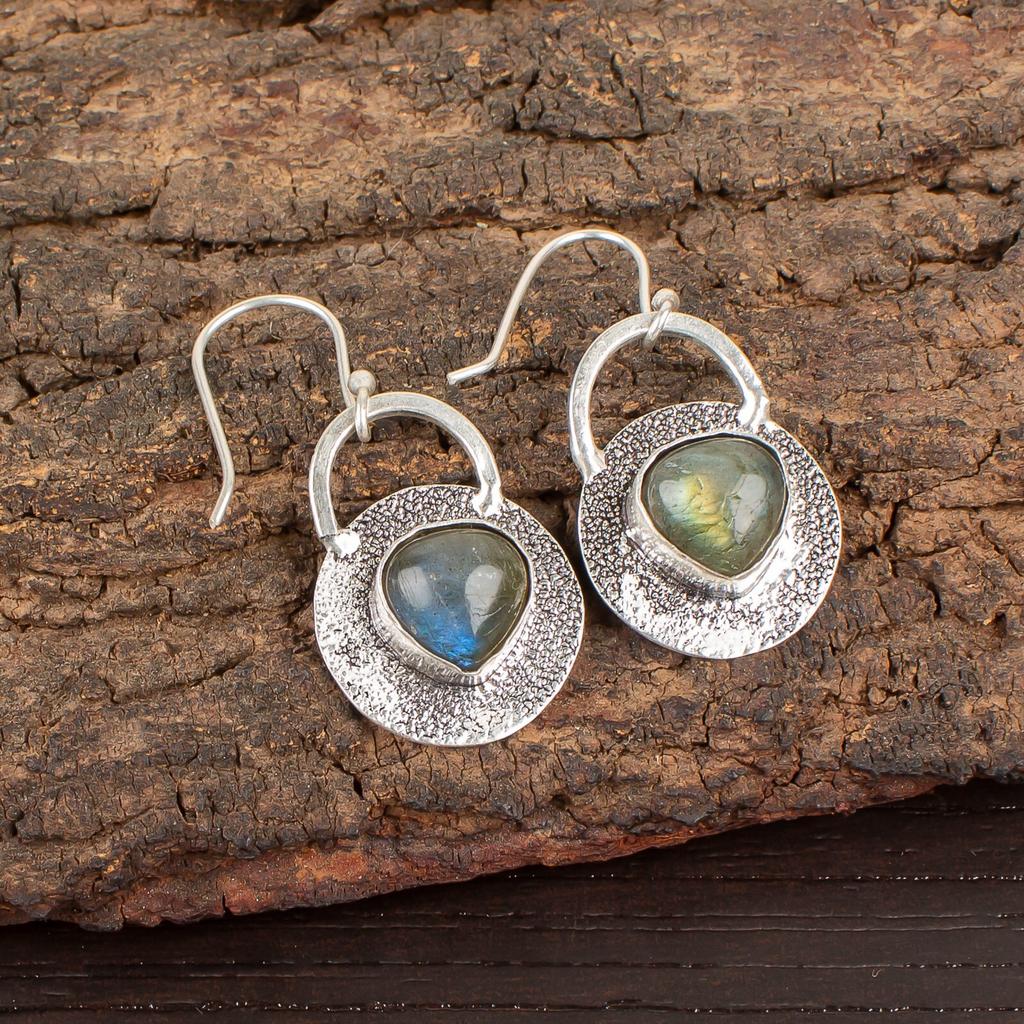 Natural Labradorite Gemstone 925 Sterling Silver Handmade Dangle Earrings 1.30" EE-63-30
