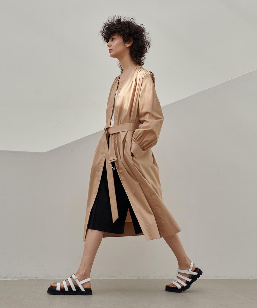 MITTE Shirring Belted Shirts Dress - Beige