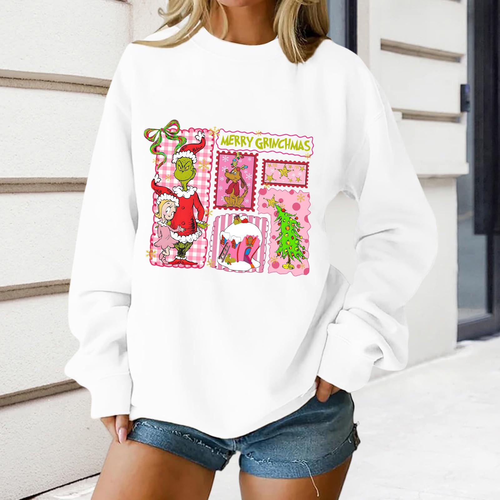 

Женский свободный удобный повседневный модный свитшот с круглым вырезом и длинными рукавами с принтом персонажей S белый