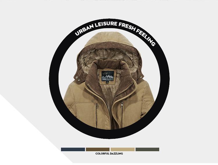Men's Mid-Length Winter Cotton Coat with Velvet, Multi-Pocket, Thickened, Plus Size - Ideal for Middle-Aged and Elderly
