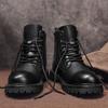 Men Outdoor Casual Leather Ankle Boots Large Size Soft Leather Motorcycle Boots Thick Bottom High Top Work Driving Shoes