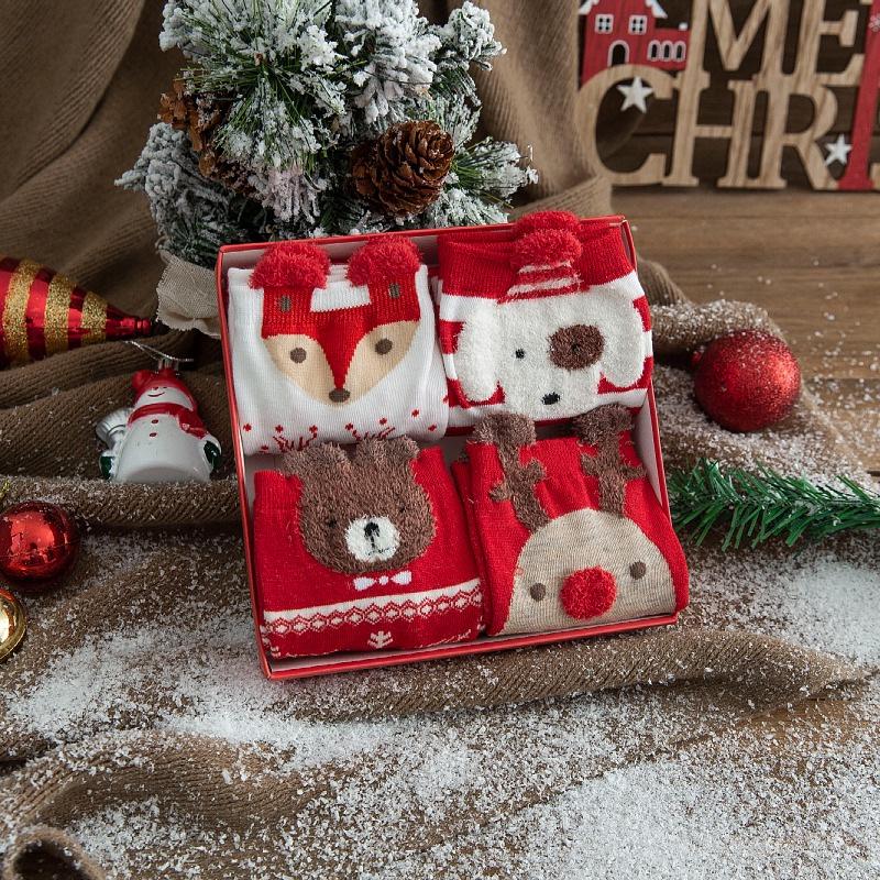 

Women s Mid-Calf Cotton Socks Gift Box - Red Christmas and Zodiac Design for Autumn/Winter