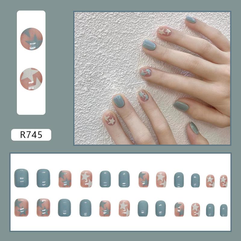 24 Pcs Love Sweet Girl Temperament Nail Art ins Minimalist Style White Fake Nails No Carving and Grinding Finished Products Wear Nail