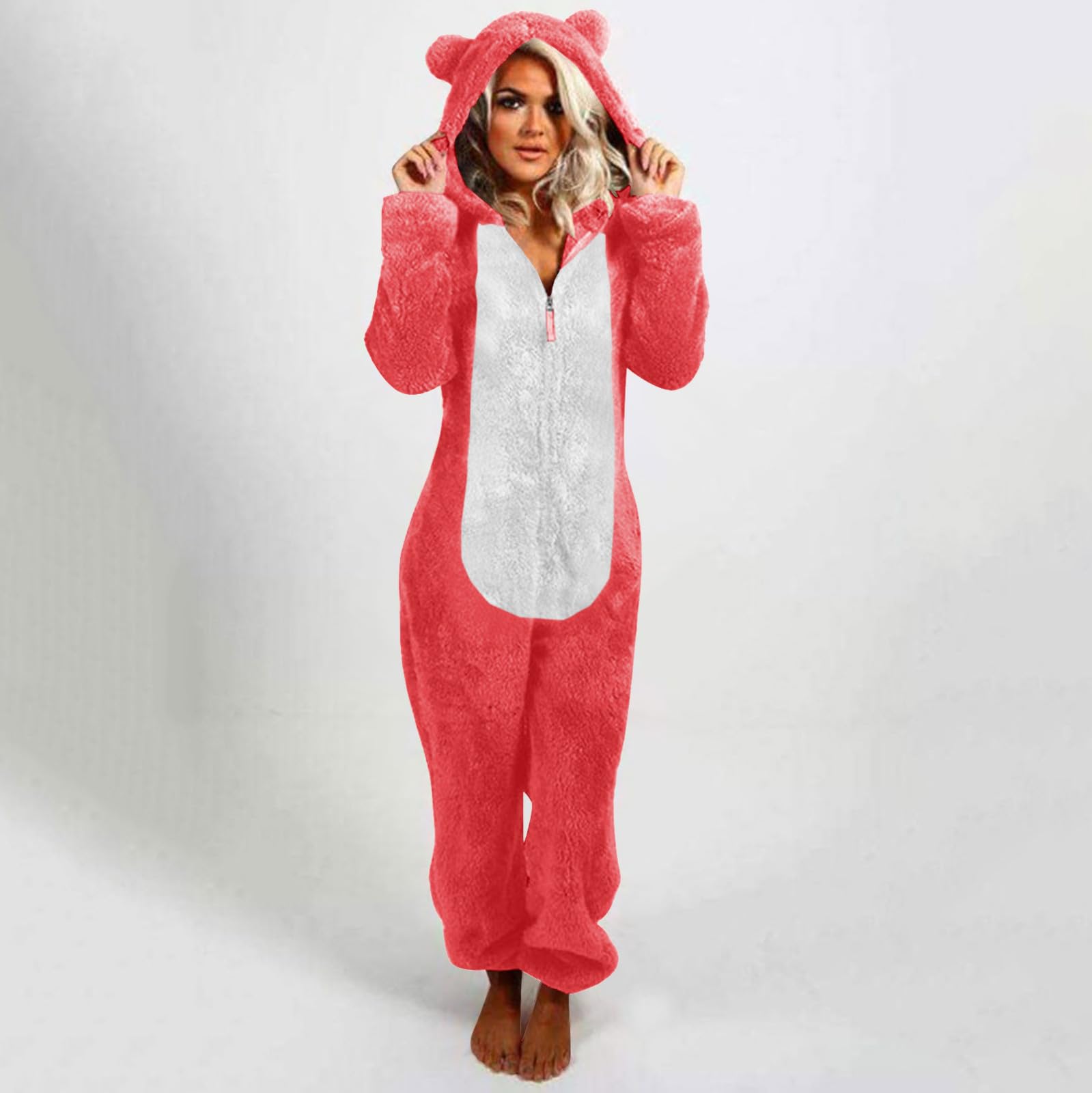 

Женская модная флисовая пижама с капюшоном и на молнии, с толстым флисовым подкладом M красный