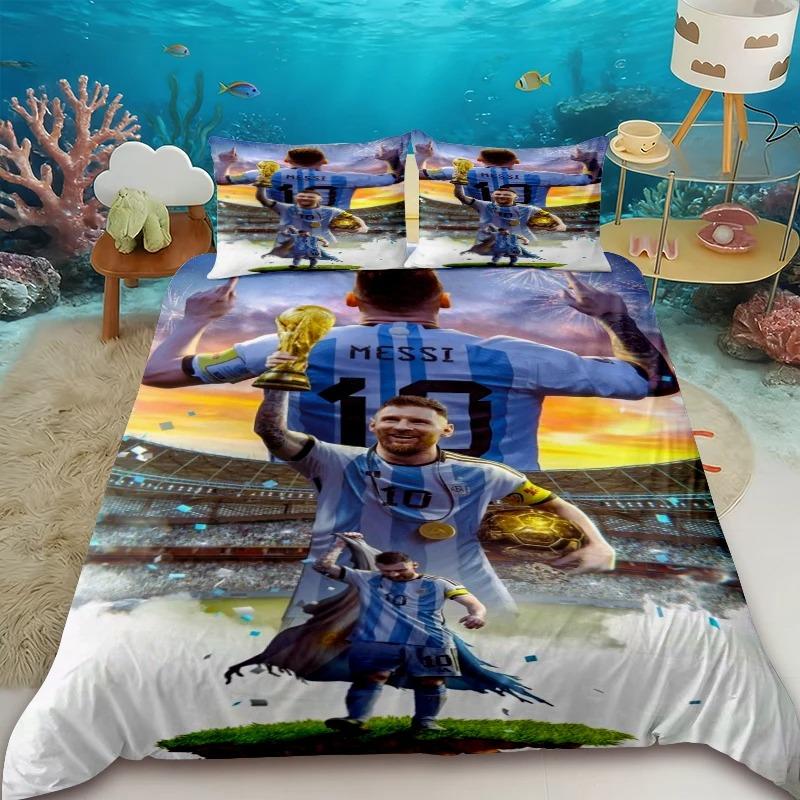 Squisito Set Copripiumino Calcio M-Messi Set Biancheria da Letto Giovani Bambini Ragazza Ragazzi Lusso Regalo di Compleanno Decorazione Camera da Letto Set 2/3 pezzi