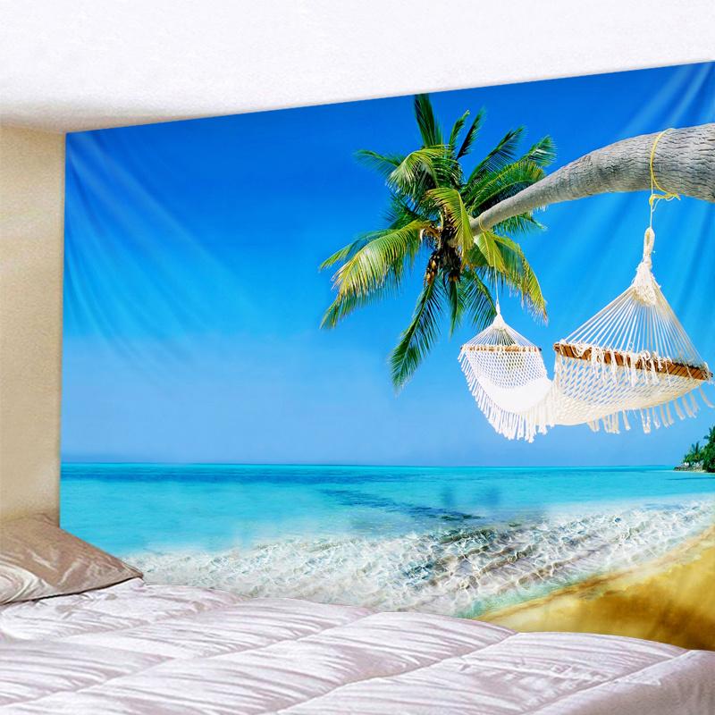 Wasserfall Abend Strand Kokospalme Naturlandschaft Wandbehang für Hauszimmer Dekoration Fenster Meerblick Wandteppich