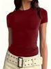Women's Slimming Stretch Round Neck T-Shirt: Solid, Short Sleeve, Versatile Casual Top