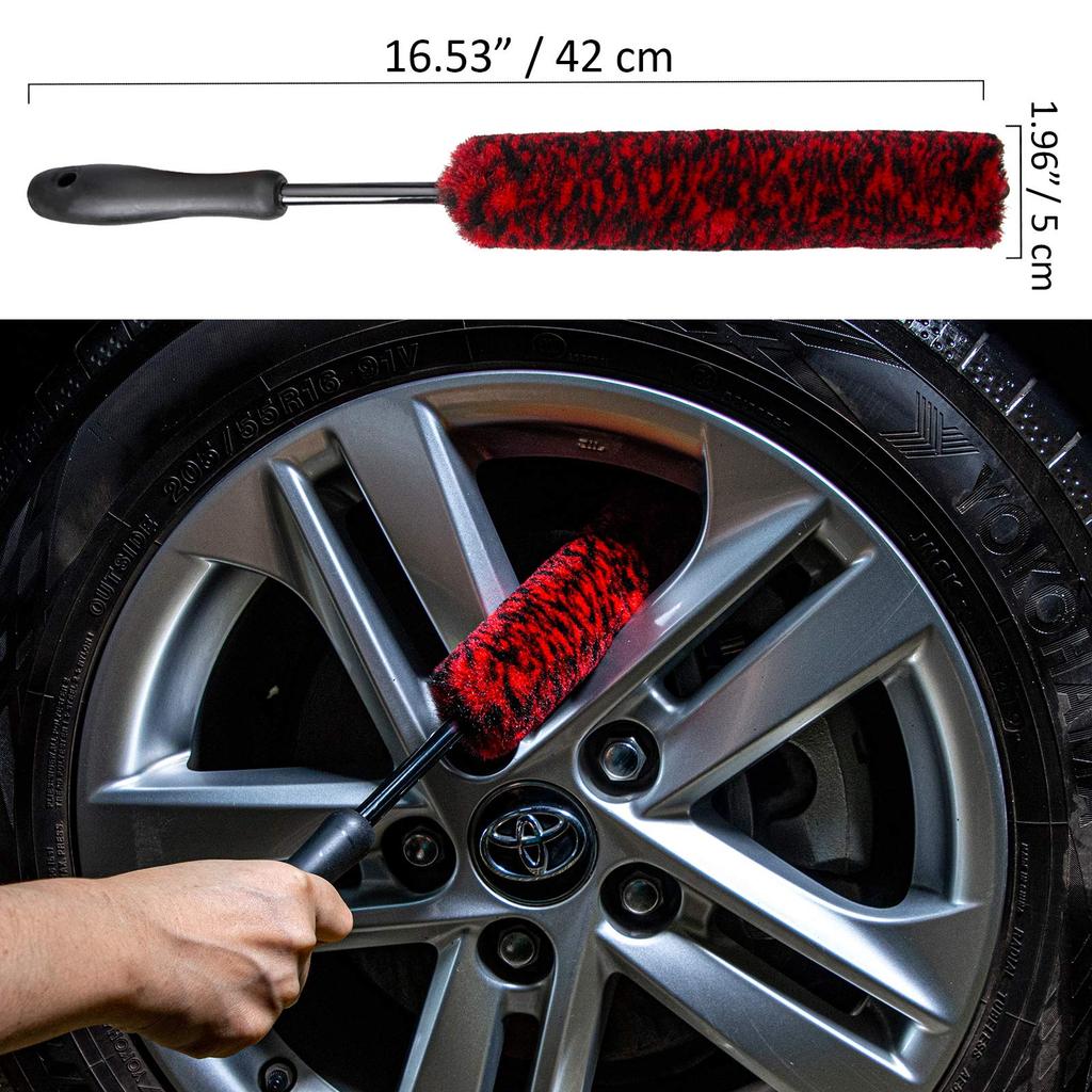 Car Wheel Cleaning Brush 1 Synthetic Wool Car Cleaning Brush and 1 Small Tire Car Cleaning Tire Brush (3-Piece Set) - Rim/Wheel Soft-Bristled Brush.