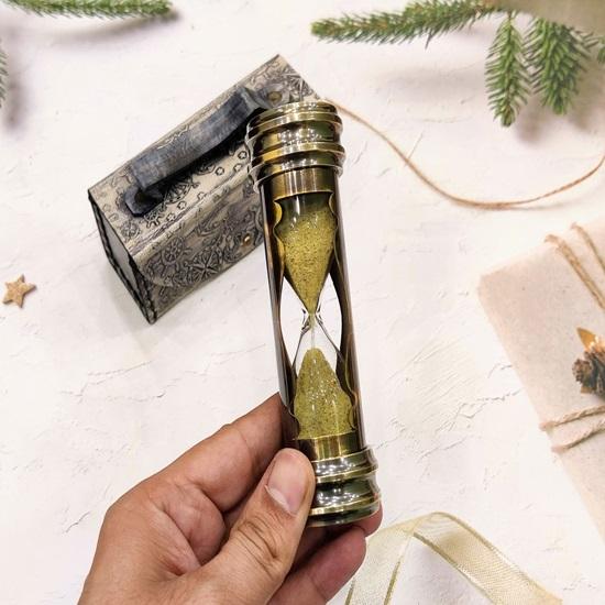 15.24 Cm Hourglass Sand Timer, Brass Sand Timer, Brass Figurine, Home Decorations, Brass Compass, Leather Case, Wedding Gift