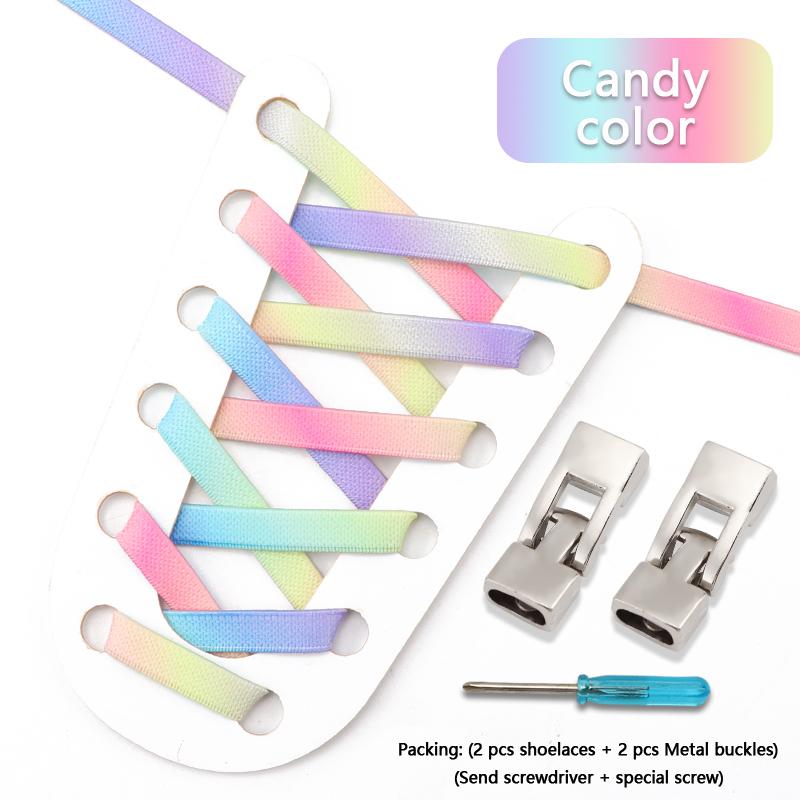 Cross Lock Shoelaces Colorful Rainbow Elastic Flat Laces Without Ties Shoelace Sneakers No Tie Shoe Laces Kids Adult Shoestrings