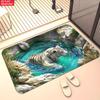 Illusion Pond Tiger 2D Flat Door Mat - Absorbent Washable Polyester Rug for Bedroom, Living Room Entrance & Bathroom Decor