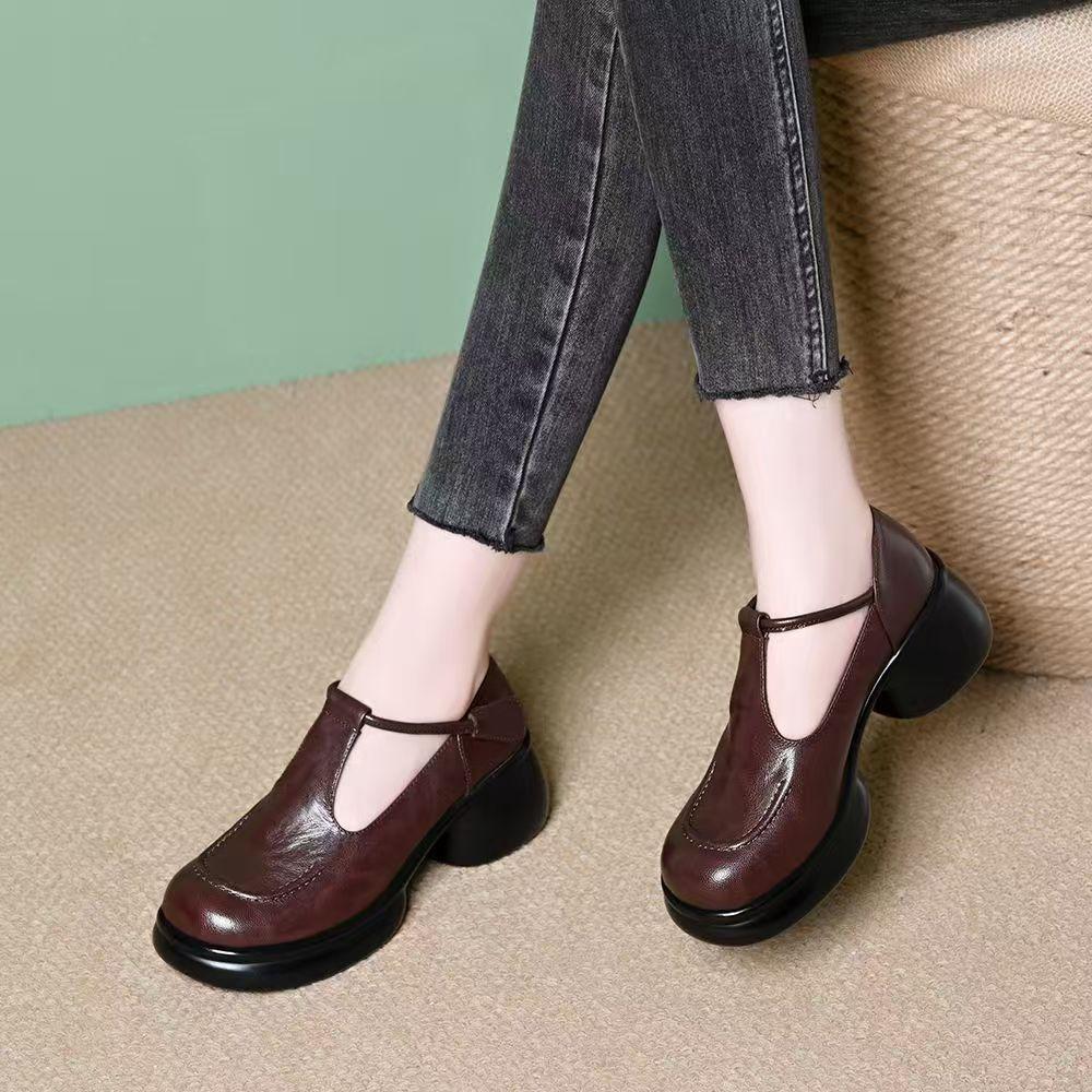 Korean Version of Bag Head Sandals Women's 2025 Spring and Autumn New Mother Shoes Round Head Comfortable Single Shoes Work Shoes Black Leather Shoes