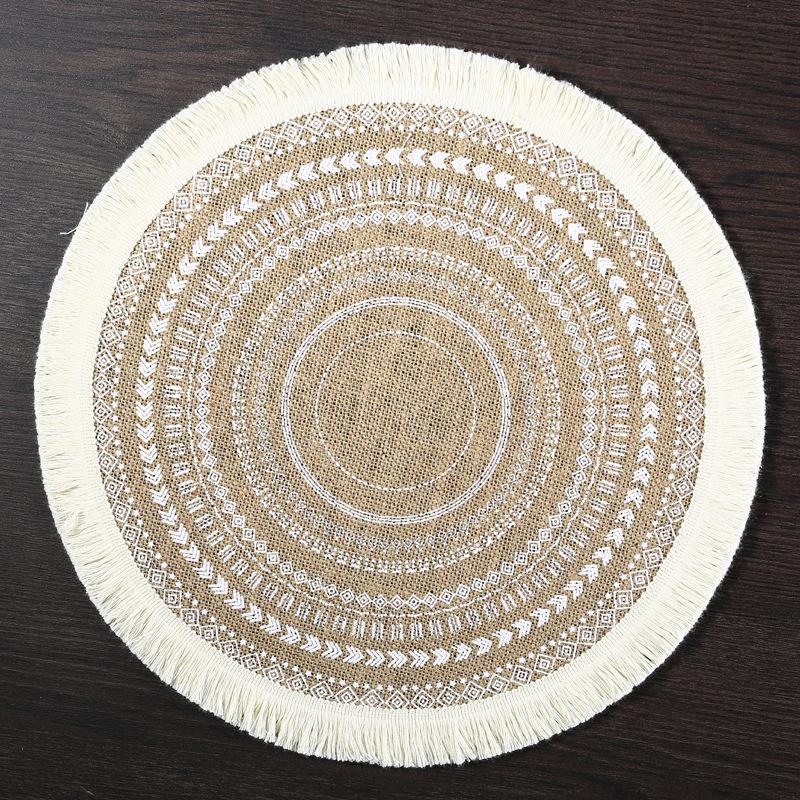 Eco-friendly round Japanese minimalist wind fringed placemat table mat coaster natural color jute modern minimalist