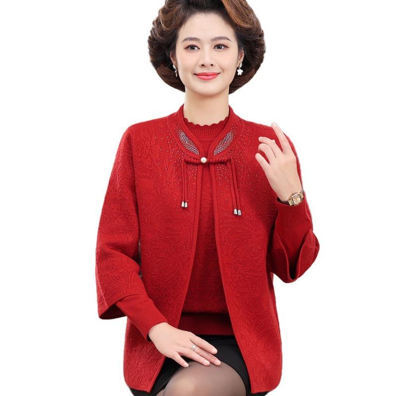 Middle-aged and Old Women's Knitted Cardigan, Mother-in-law Wedding Dress, Mother Autumn Sweater Two-piece Set