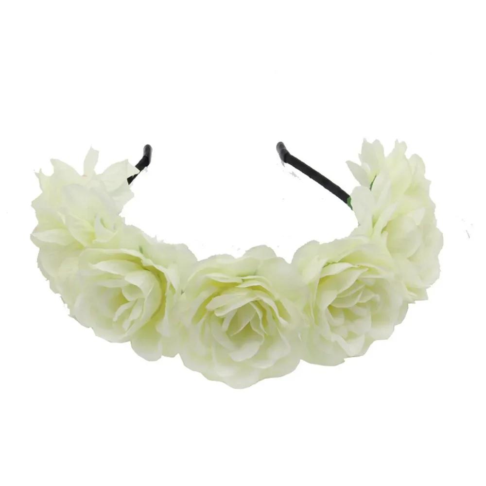 Neue Mode Frauen Braut Blumen Stirnband Mexikanischer Stil Rosenblumenkrone Haarband Damen Elastisches Haar Kopfband Haarschmuck