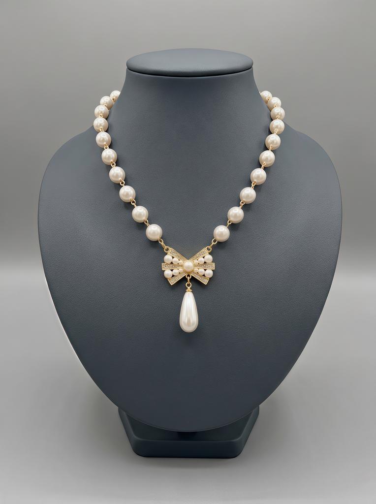 KAVNAR Elegant Pearl Necklace Gold Plated Cubic Zirconia for Women Daily Wear Gift