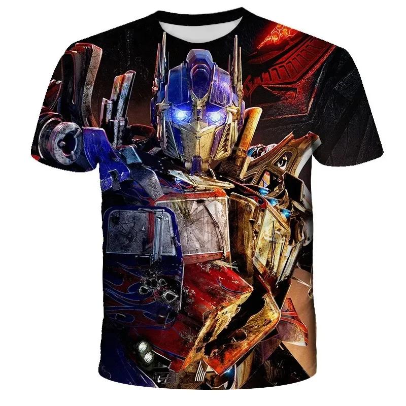 Verão 2025 Camiseta Transformers Estampada em 3D para Homem Crianças Roupa Legal de Desenho Animado de Manga Curta Meninos Meninas Tendência de Moda Streetwear