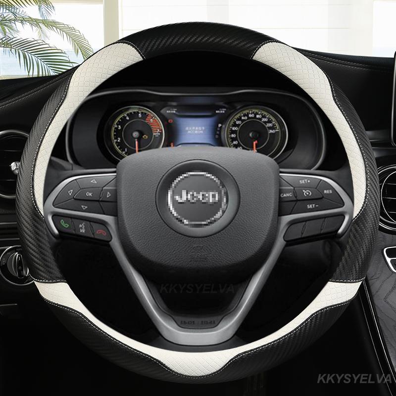 Carbon Fiber Leather Car Steering Wheel Cover for Jeep Grand Cherokee ZJ WJ WK WK2 WL 1993- 38cm Auto Interior Accessories