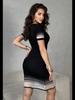 New Summer Color-Block Knitted Dress with Organza Splicing, Round Neck, and Mid-Length Bodycon Design