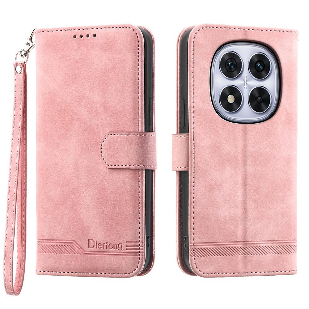 DIERFENG DF-03 For Xiaomi Poco M8 Pro 5G/Redmi Note 15 Pro+ 5G (Global) Case Lines Imprint Wallet Leather Phone Cover with Wrist Strap
