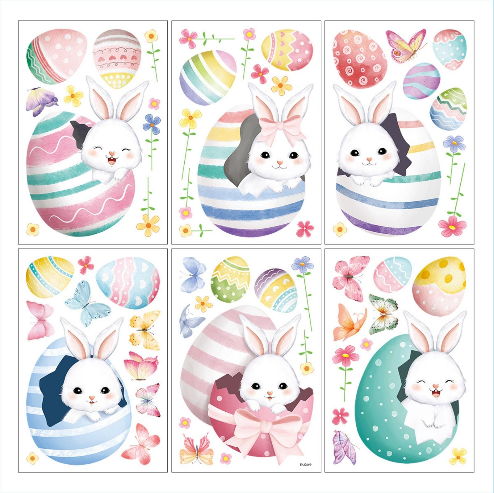 

6 Sheets Easter Bunny Window Clings Cartoon Egg Stickers Cute Decoration For Home Classroom Nursery Shop Glass Display Decorations