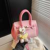 Solid Color Handheld Leather Bag With Lock Closure For Casual Outings