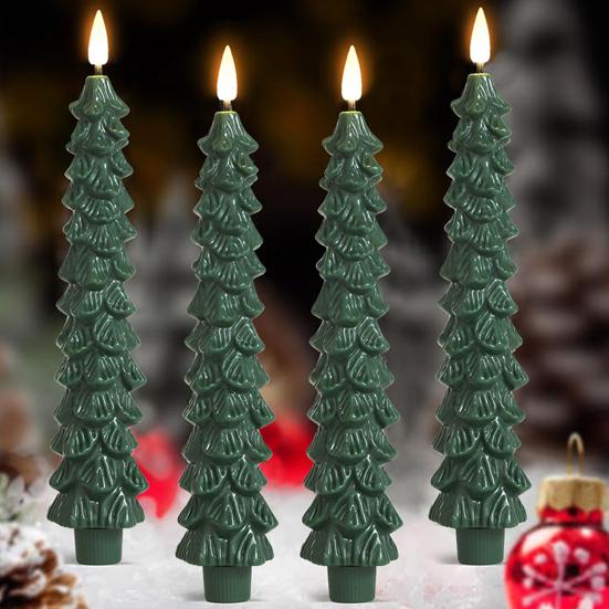 Pcs Christmas Tree Flameless Taper Candles Green LED Candlestick