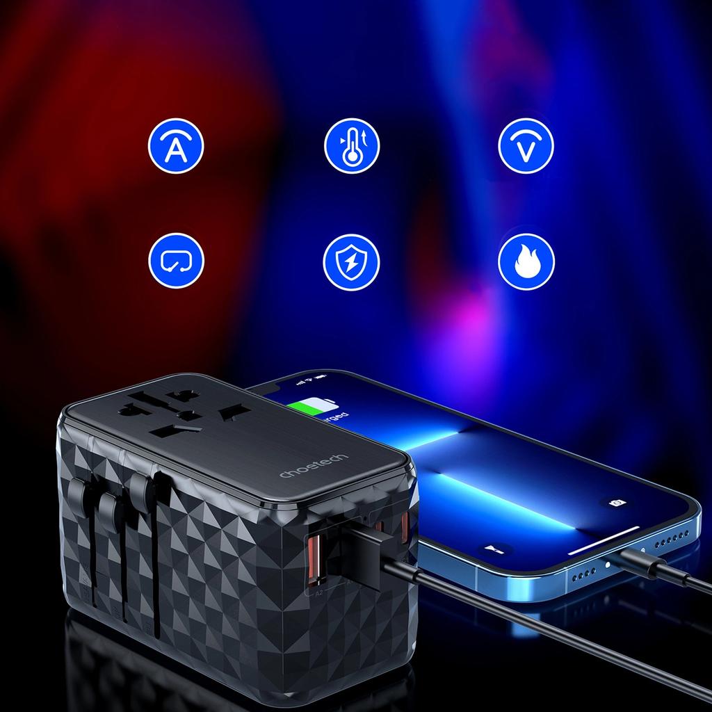 Adapter Podróżny Choetech Pd6028 Eu / Us / Aus / Uk 2X Usb-C 2X Usb-A 100W - Czarny