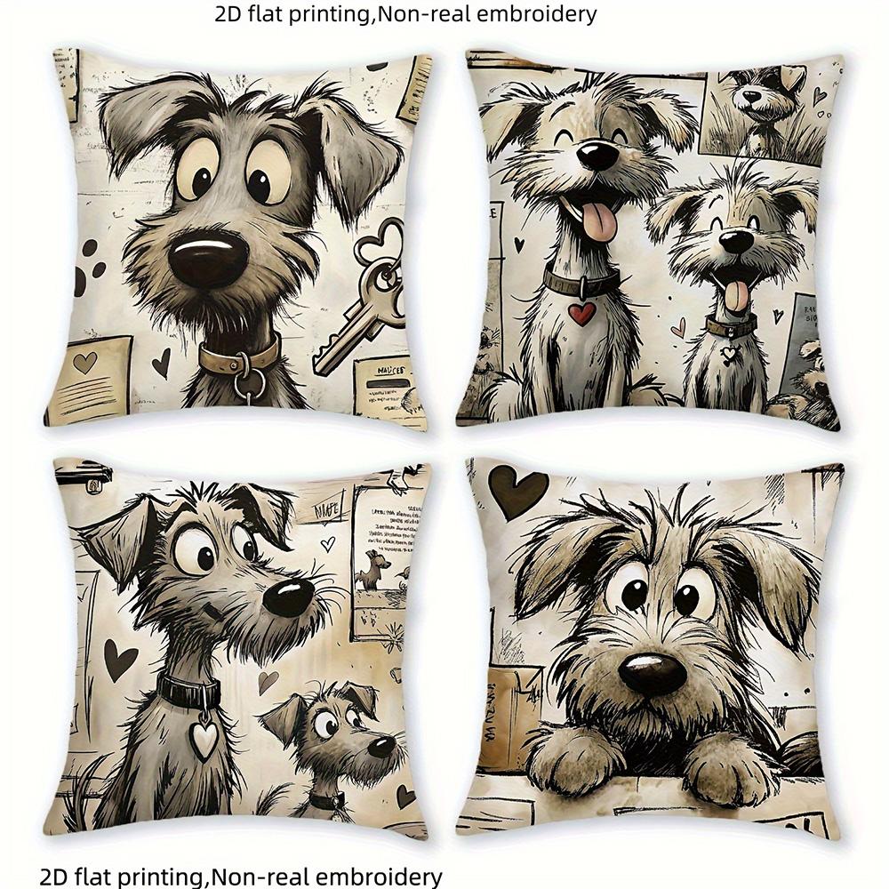

1/4pcs Cute Dog-Patterned Pillowcases with 2D Flat Printing Sofa cushion cover home bedroom room decoration 45x45cm