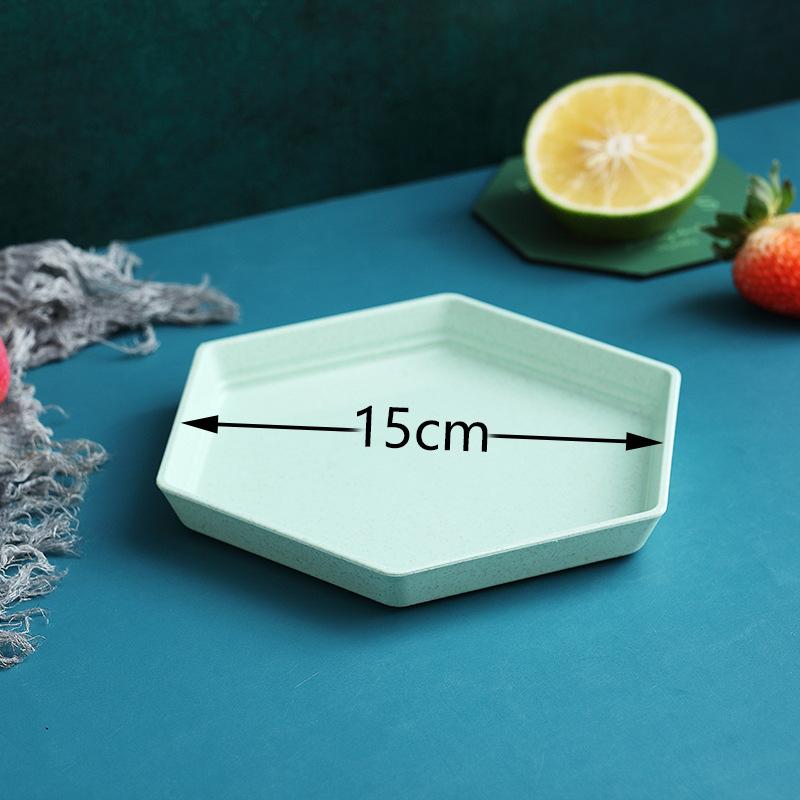 Wheat Straw Plate Household Creative Hexagonal Plate Fruit Plate Cute Small Vegetable Plate Japanese Platter Dining Table