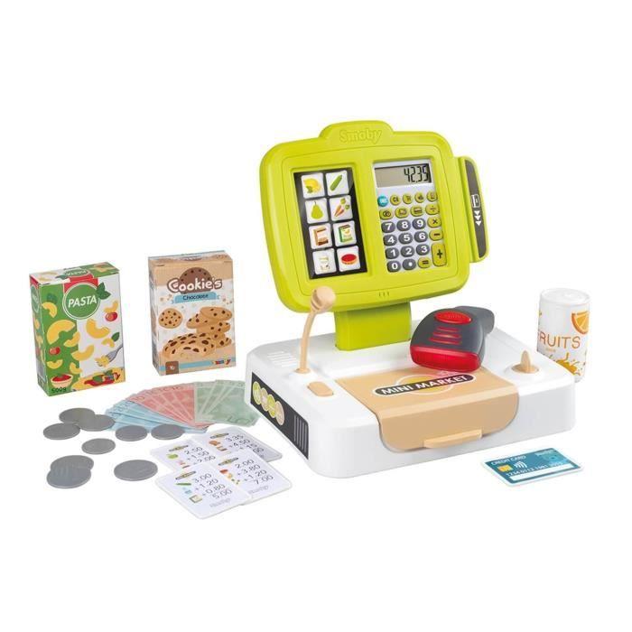 Smoby - Caisse enregistreuse - 30 accessoires inclus - Calculatrice et Scanner avec son et lumière - Fabriqué en France - Dés 3ans
