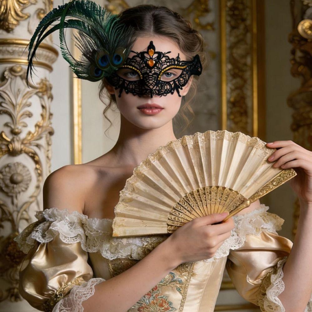 Diamond Decorated Masquerade Mask Elegant Phantom Mask Peacock Feather Mask  Costume Party