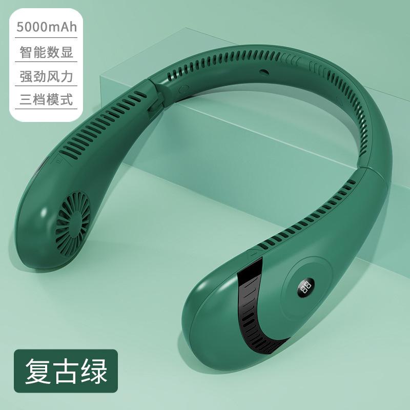 5000mAh Portable Hanging Neck Fan Foldable Summer Air Cooling USB Rechargeable Bladeless Mute Digital Display Fan for Sport