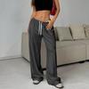 Women's Casual Drawstring Elastic Waist Pants Comfortable Straight Yoga Loose Color Pants