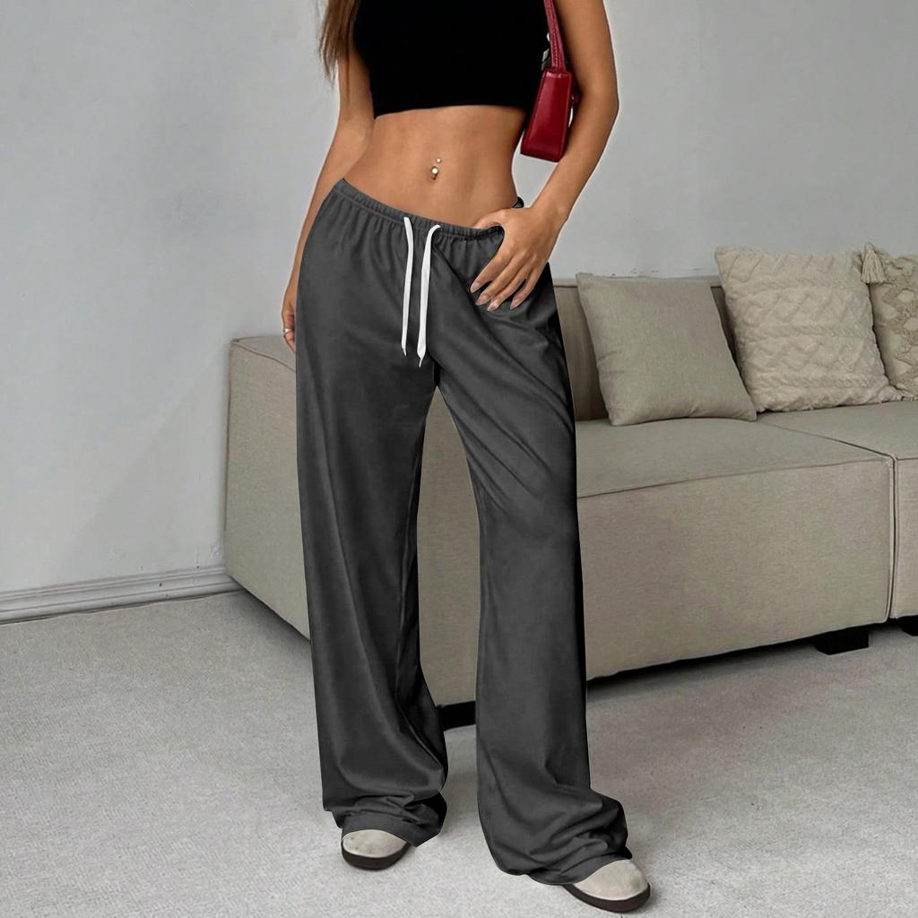 Women's Casual Drawstring Elastic Waist Pants Comfortable Straight Yoga Loose Color Pants