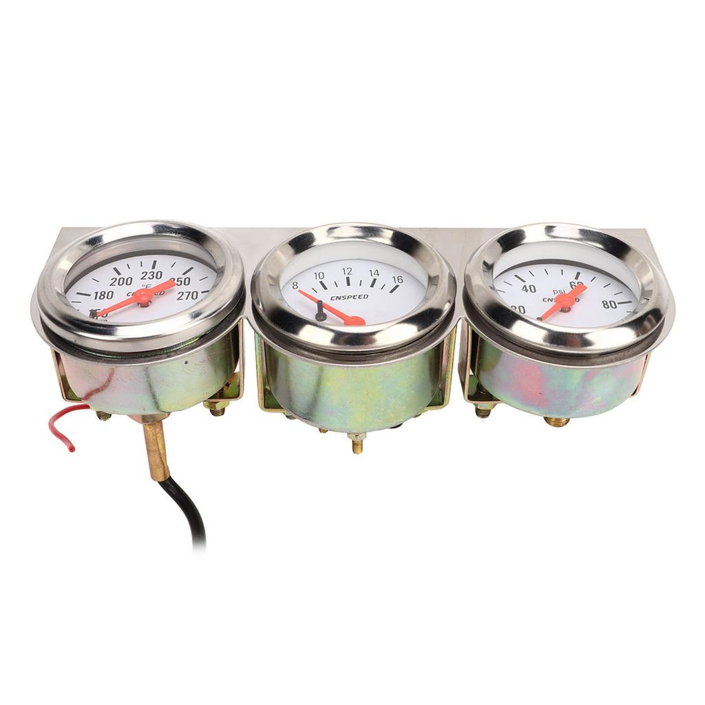 52mm Car Triple Gauge Kit White Dial 12V Oil Pressure Water Temp Voltmeter Car Meter with Sensor