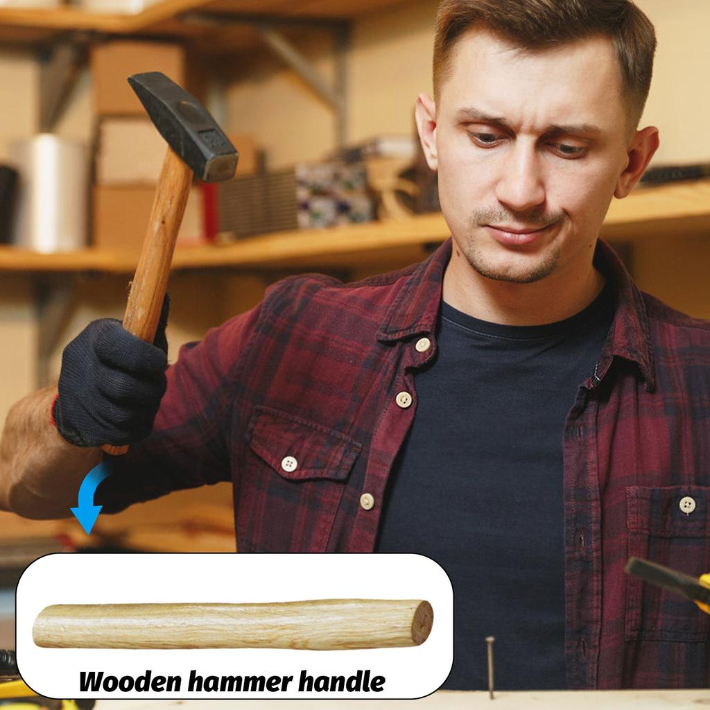 Octagonal Hammer Handle, Square-headed Hammer, Wooden Handle, Oval-shaped Wooden Grip.