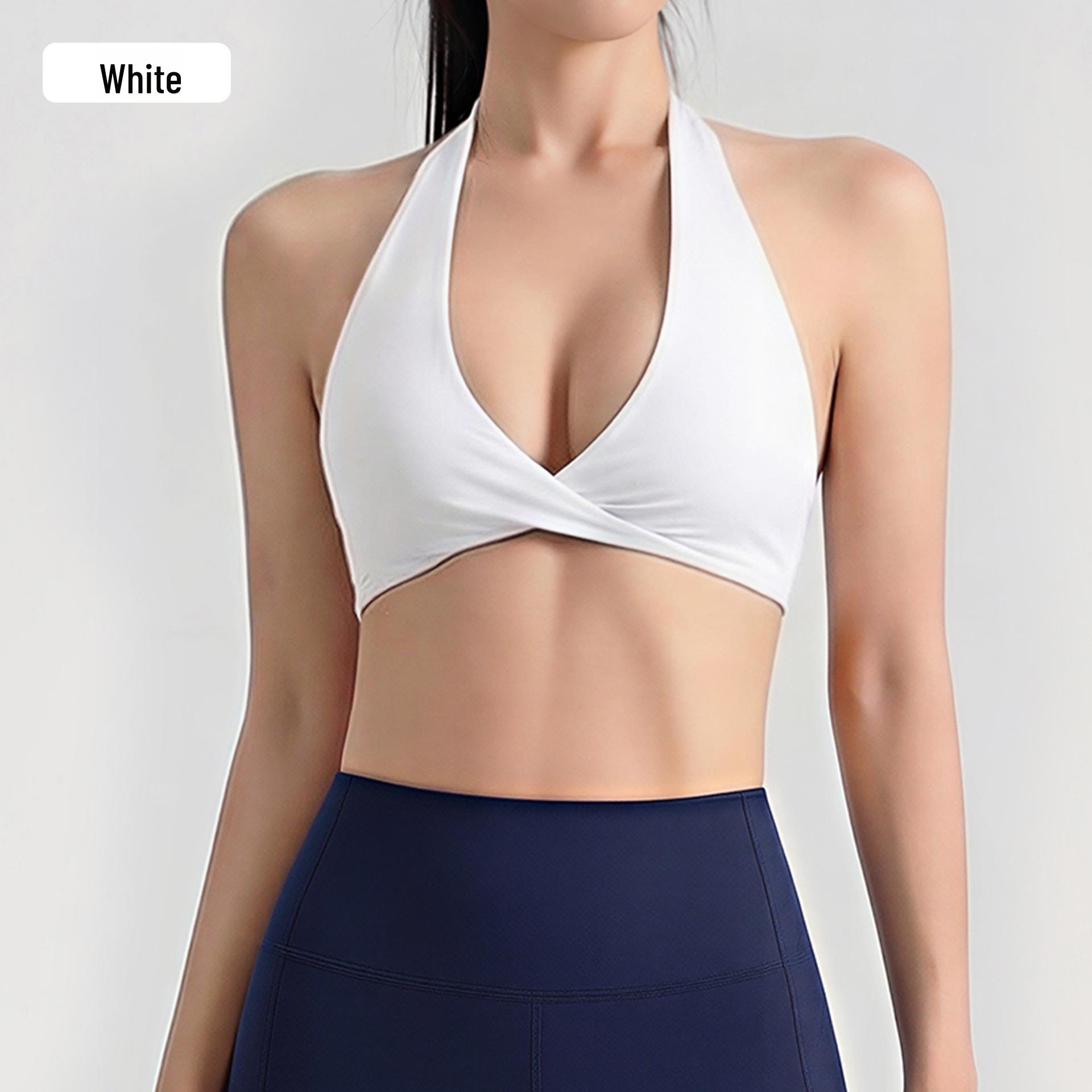 Women s Sexy Deep V Cross Back Yoga Bra - High Elasticity, Breathable, European & American Nude Feel Size 10 (Recommended 120-135)