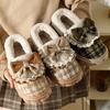 Bow Cotton Slippers Women's Winter New Indoor Home Thick-bottomed Velvet Thermal Bag and Slippers Winter