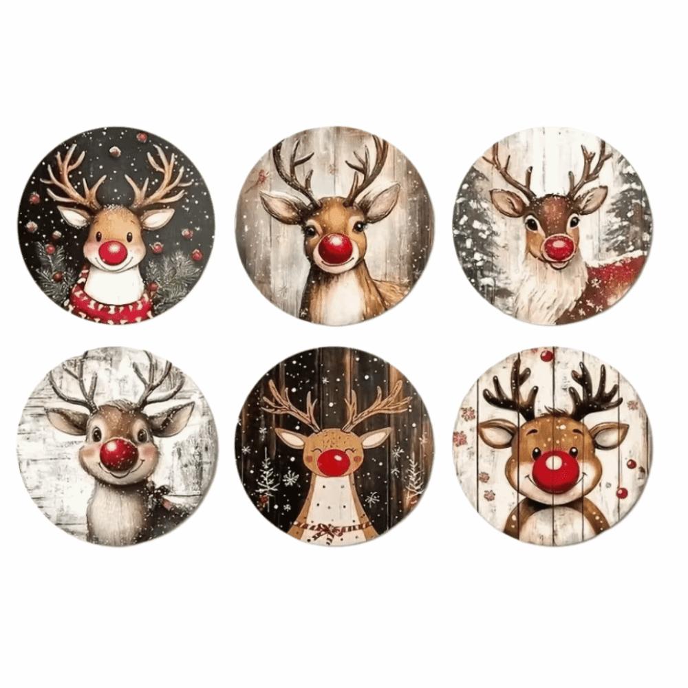 6pcs Snowman Santa Claus Coaster Wooden Coffee Cup Mat Christmas Drink Coaster  Christmas Party