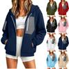 Women's Full-Zip Hooded Patchwork Sweatshirt Jacket for Casual Everyday Wear