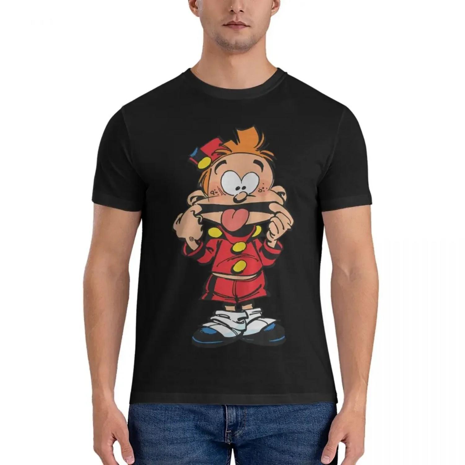 Petit Spirou Men T Shirts Gaston Lagaffe Leisure Tees Short Sleeve Crew Neck T-Shirt 100% Cotton Summer Clothes S чёрный