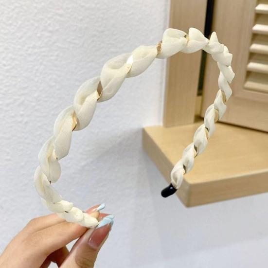Women Headband Anti-Slip Teeth Mesh Yarn Twist Soft Braided Texture Hair Hoop Washing Face Headband Hair Accessory