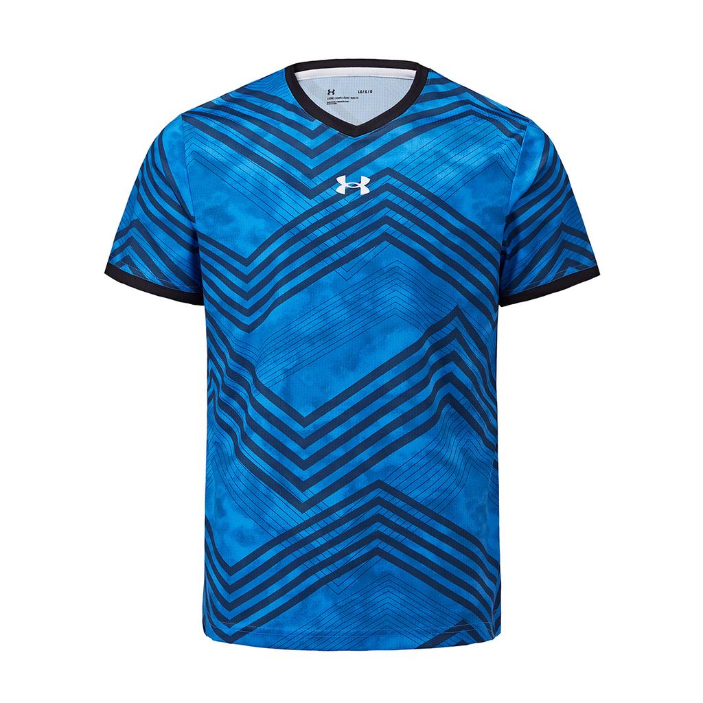 Under Armour Color Block Striped Casual Running Short Sleeve Jersey Loose Mid Waist Drawstring Shorts Sports Set 23500503-400+24500204-001