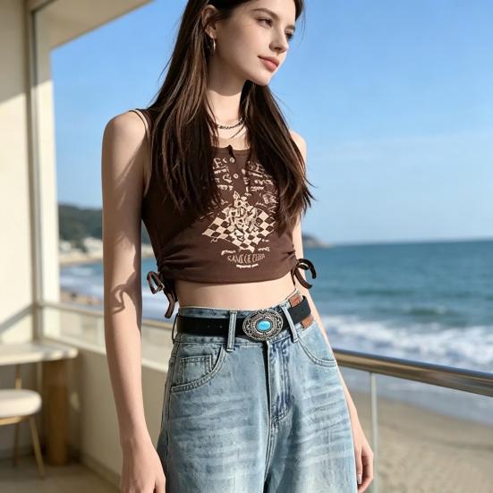 Retro Western Turquoise Belt with Distressed Silver Color Carved Buttons Natural Blue Turquoise Rodeo Style Cowboy Cowgirl Waistband