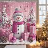 Pink Cartoon Christmas Snowman Shower Curtain, Bathroom Shower Curtain, Printed Christmas Curtain For Home Holiday Decoration